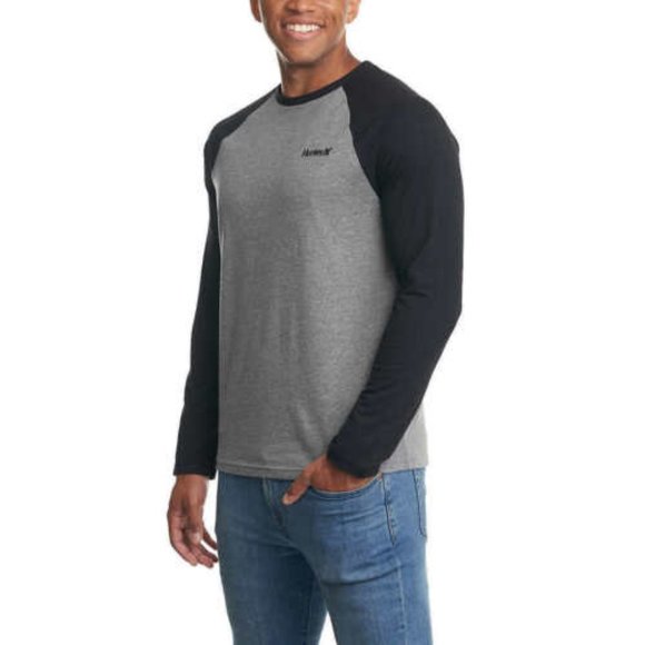 NWT Hurley Men's Raglan Embroidered Logo Long Sleeve Tee T-Shirt in  GREY - Picture 2 of 7